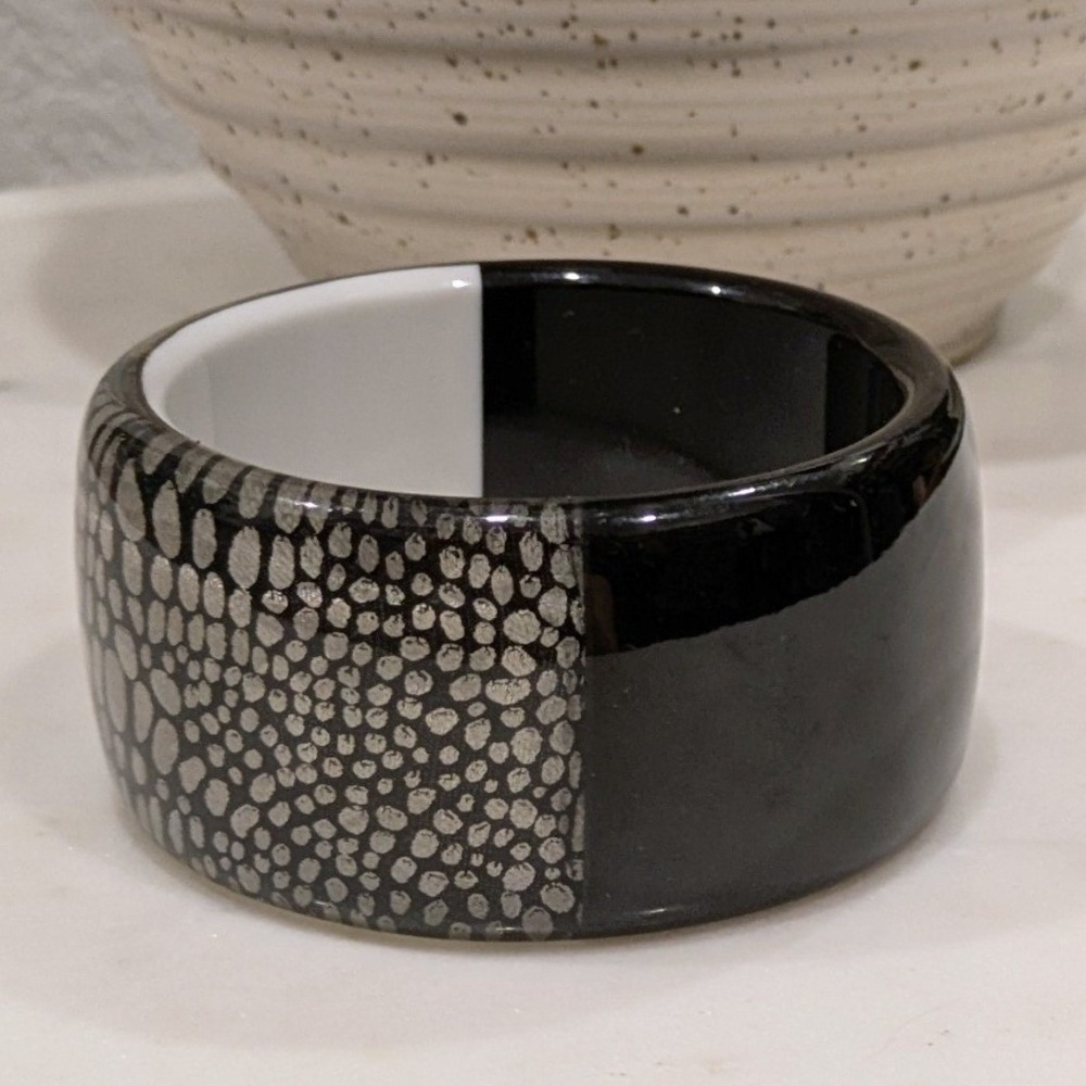 Unbranded Resin Bangle Bracelet Black Silver Pebble Statement‎ Cuff 80s Madonna